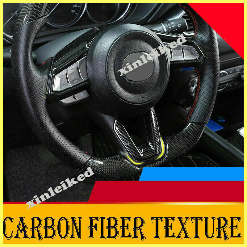 for Mazda CX-5 2017-21 Carbon Fiber Car Interior Steering Wheel Frame Cover Trim