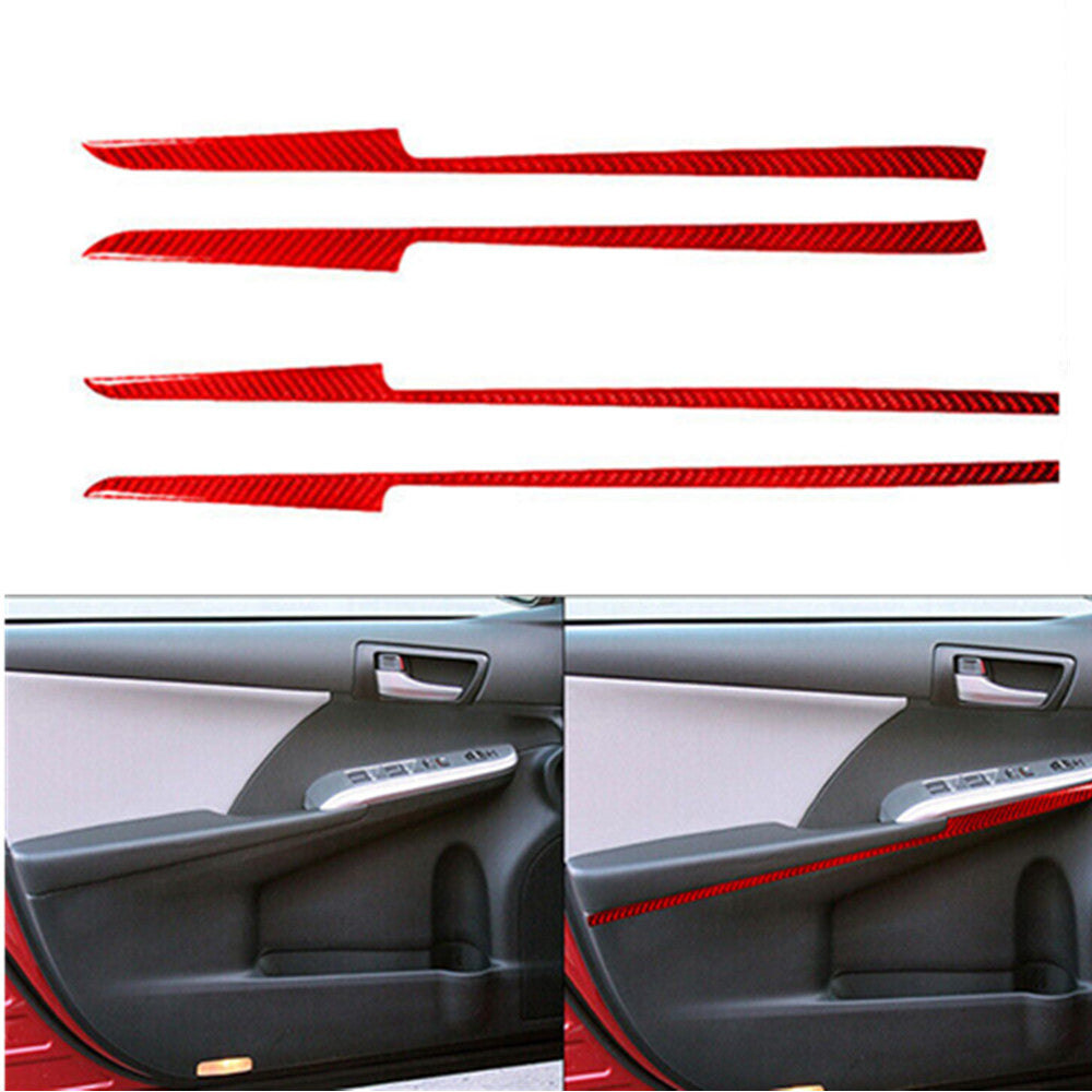 4Pcs Red for Toyota for Camry 2012-2014 Carbon Fiber Interior Door Panel Cover Trim