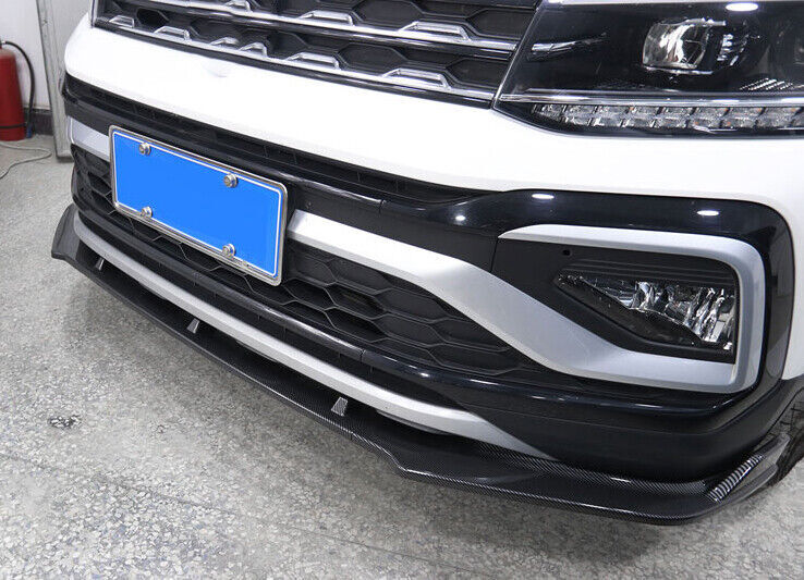 3PCS ABS Carbon Fiber Front Bumper Lip Chin Spoiler for Volkswagen T-Cross 20-22