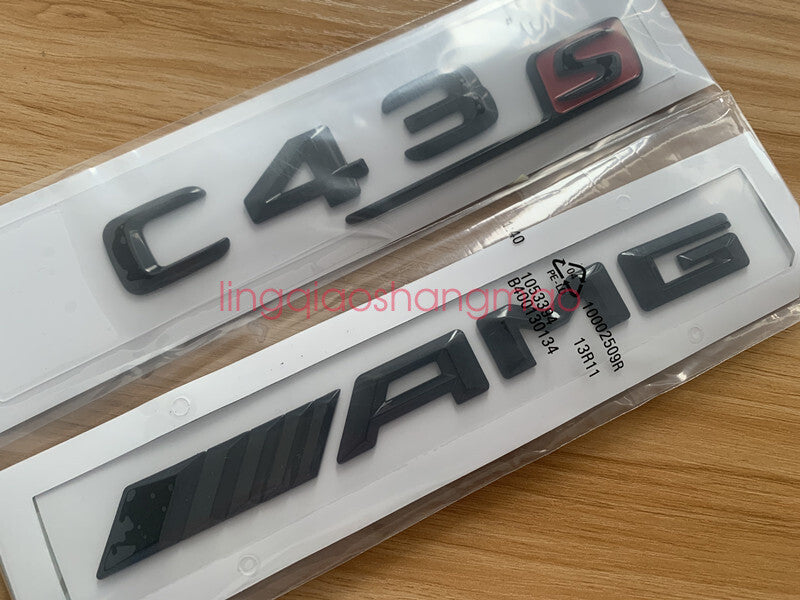 Glossy Black C43 S + AMG Letters Trunk Embl Badge Sticker for AMG C43