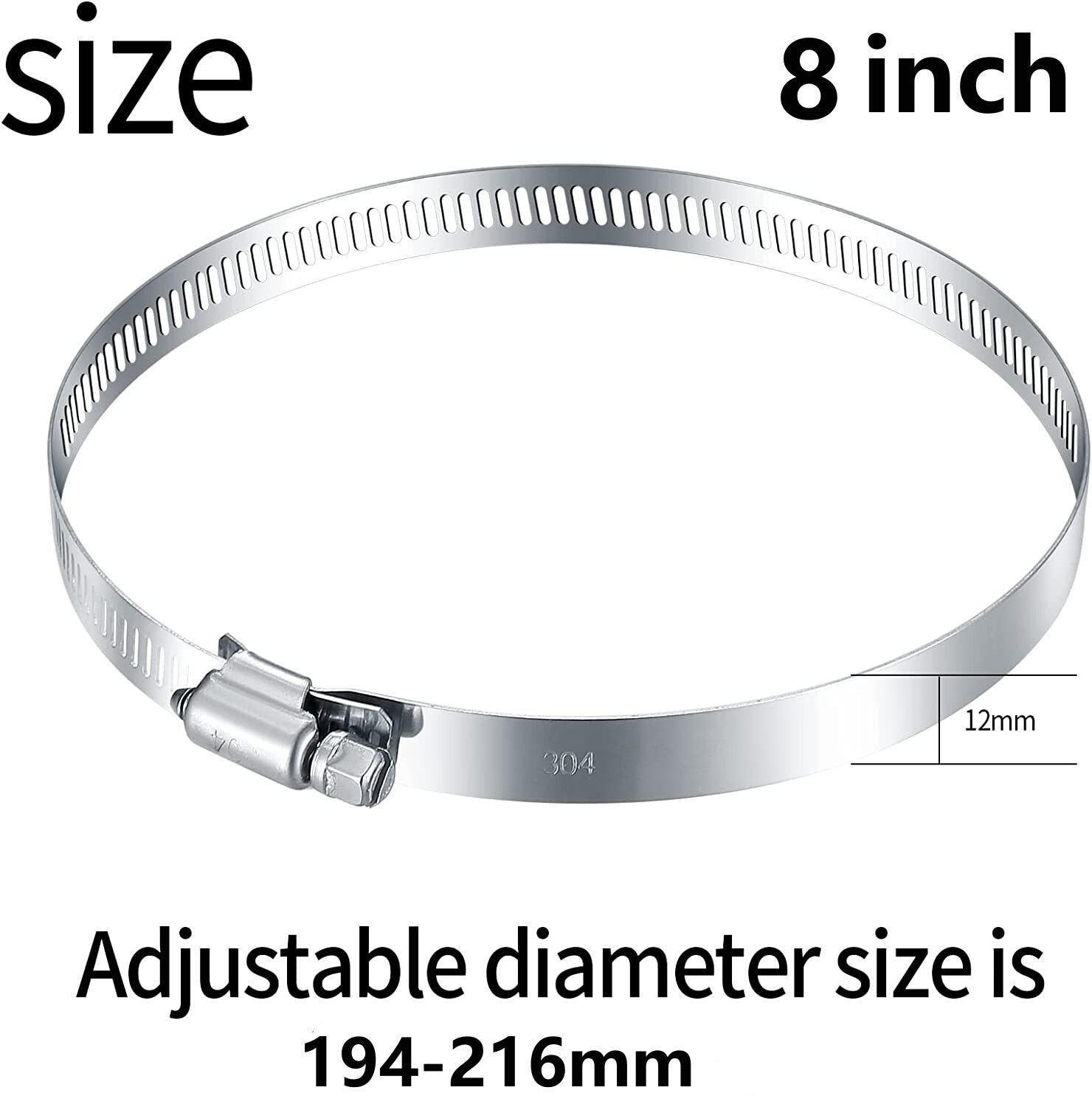 Metal hose clamps, 8-inch stainless steel pipe clamps for flexible hoses