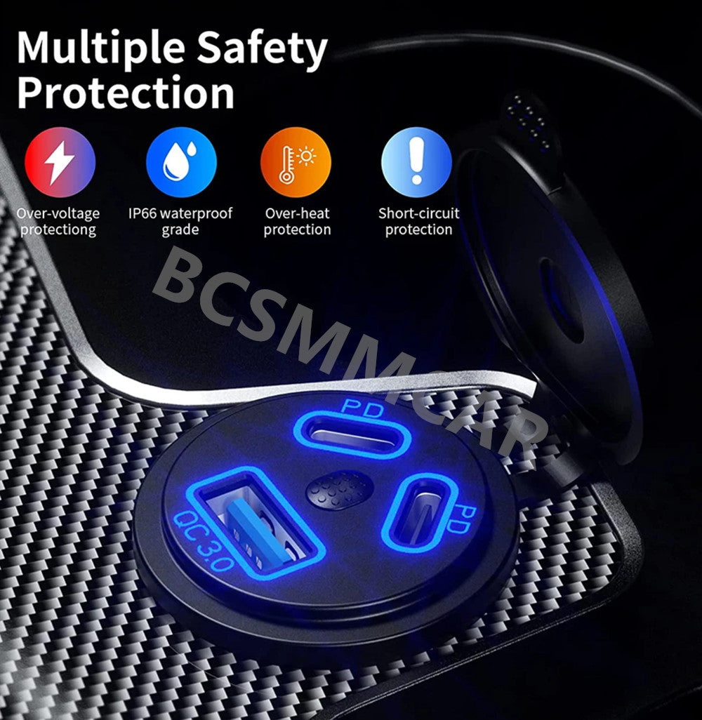 Dual PD USB Charger Socket Power Outlet Adapter for Car Boat Motorcycle 12-24V