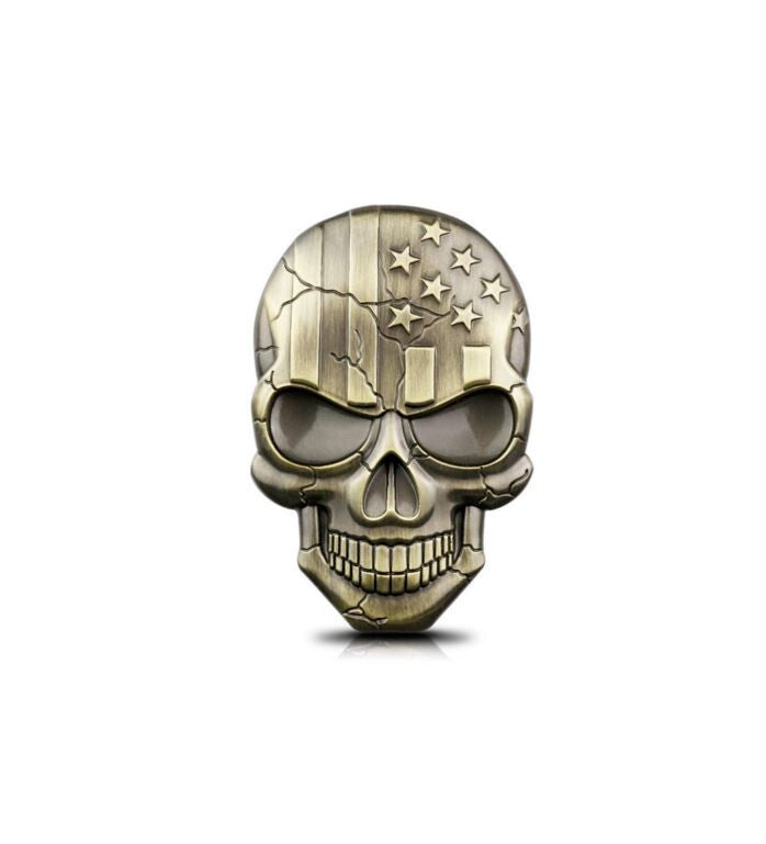 3D Car and Motorcycle Badge Stickers - Skull, Devil, Death, American Flag, Metal Bronze