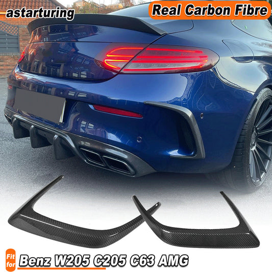 for Mercedes C205 Coupe C63 Real Carbon Fiber Rear Bumper Vents Fins Canards