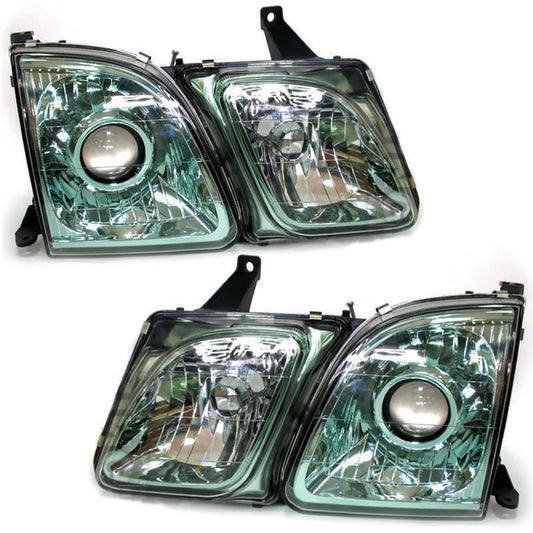 Fit for Lexus LX470 UZL100 Headlights Head lamp Green lens Set LH + RH 1998-2007