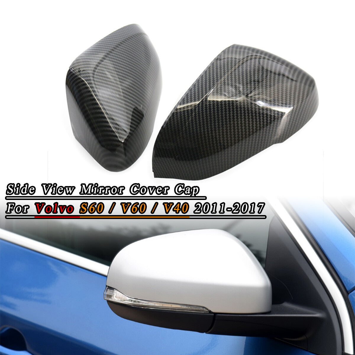 Two carbon fiber car side mirror covers for Volvo S60 31402636 31402628