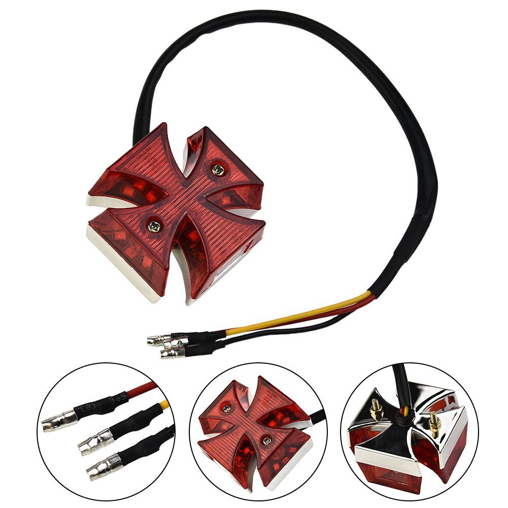 1X Motorcycle Choppers Dirt Bike Maltese Cross LED Rear License Plate Tail-Ligh