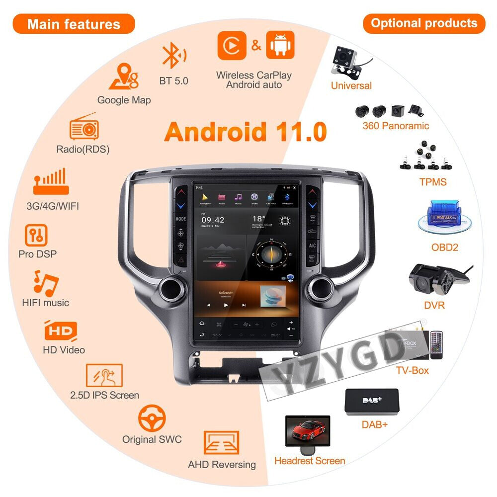 for Dodge for Ram 1500 2500 3500 2019-2021 Android Carplay Car Radio Receiver Screen