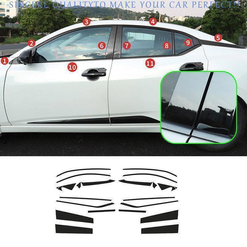 for Nissan Sentra Sylphy 20-23 Gloss Black Window Sill Post Moulding Strip Trim