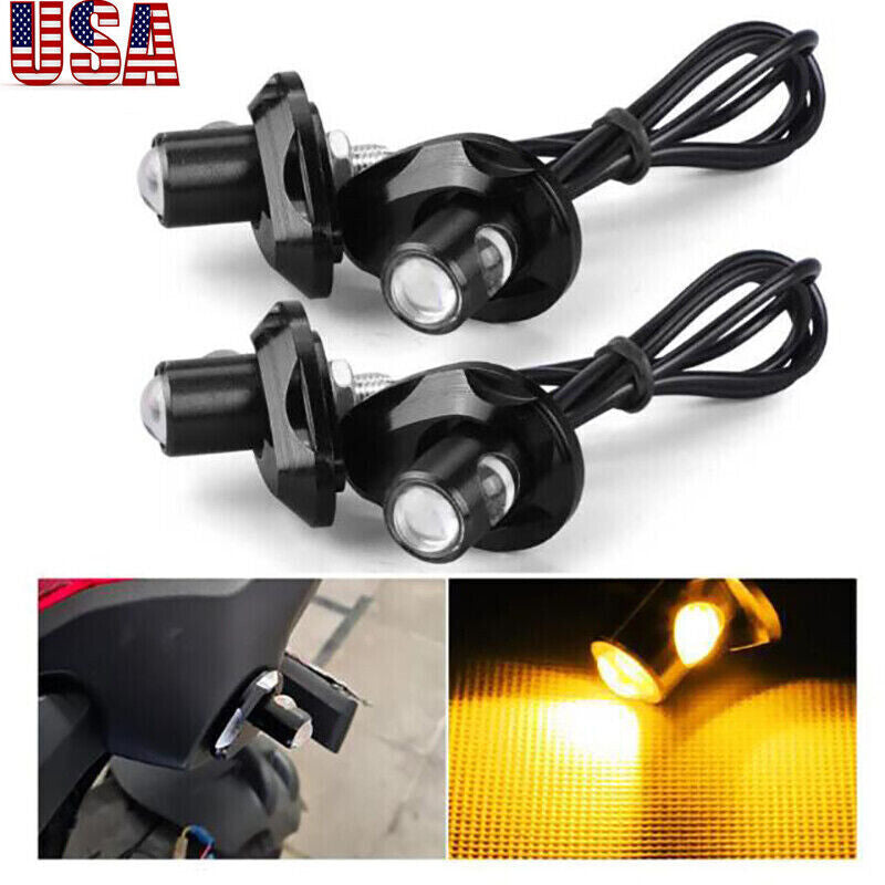 2X for Mini LED Motorcycle License Plate Turn Signals Indicator Amber Blinker Light