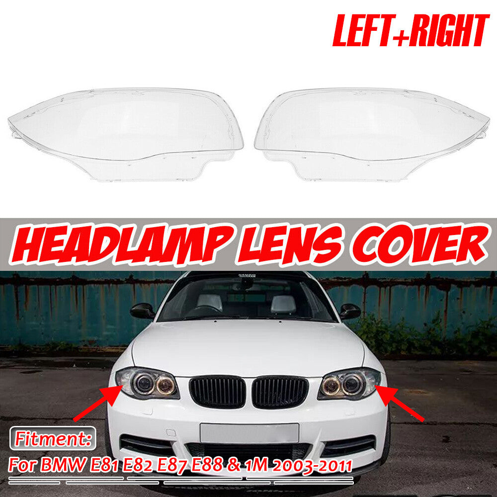 for BMW E81 E82 E87 E88 1-SERIES 1M 2003-11 Pair Headlight Cover Headlamp Lens