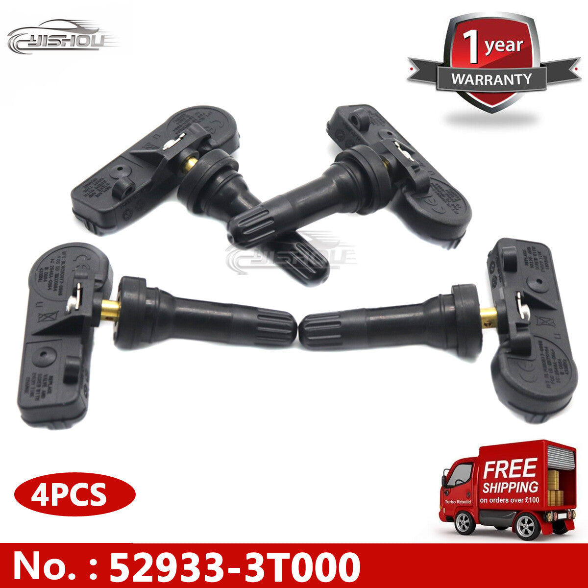 4-pack 52933-3T000 Tire Pressure Monitoring (TPMS) Sensors for Kia K900 2015-2017 433MHz