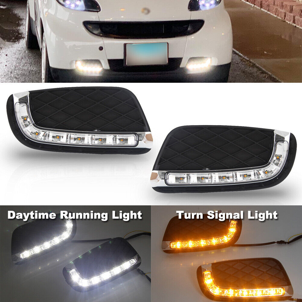 for Benz for Smart Fortwo 2008-2011 LED DRL Daytime Running Fog Light w/ Turn Signal