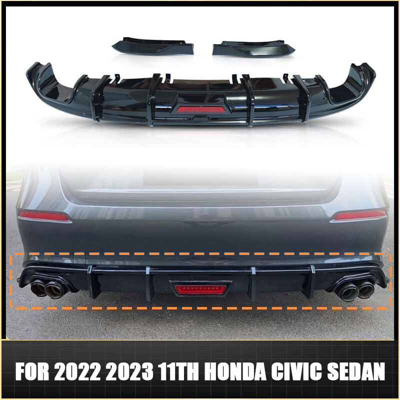 Fit For 2022 2023 11th for Honda for Civic Sedan Rear Body Lip Diffuser Splitter W/LED