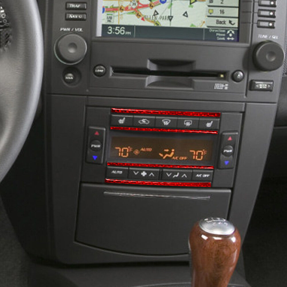 Red Carbon Fiber Climate Control Panel Cover Trim Strip for Cadillac CTS 2003-07