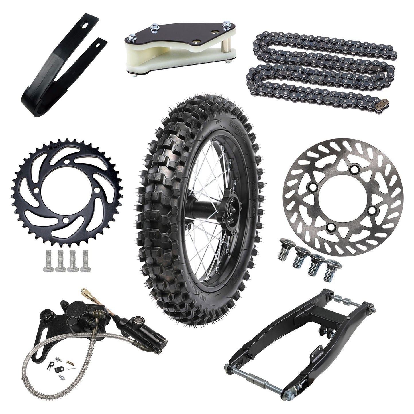 14-inch rear wheel swingarm kit, 90/100-14 tires, sprockets, Taodao 110cc 125cc