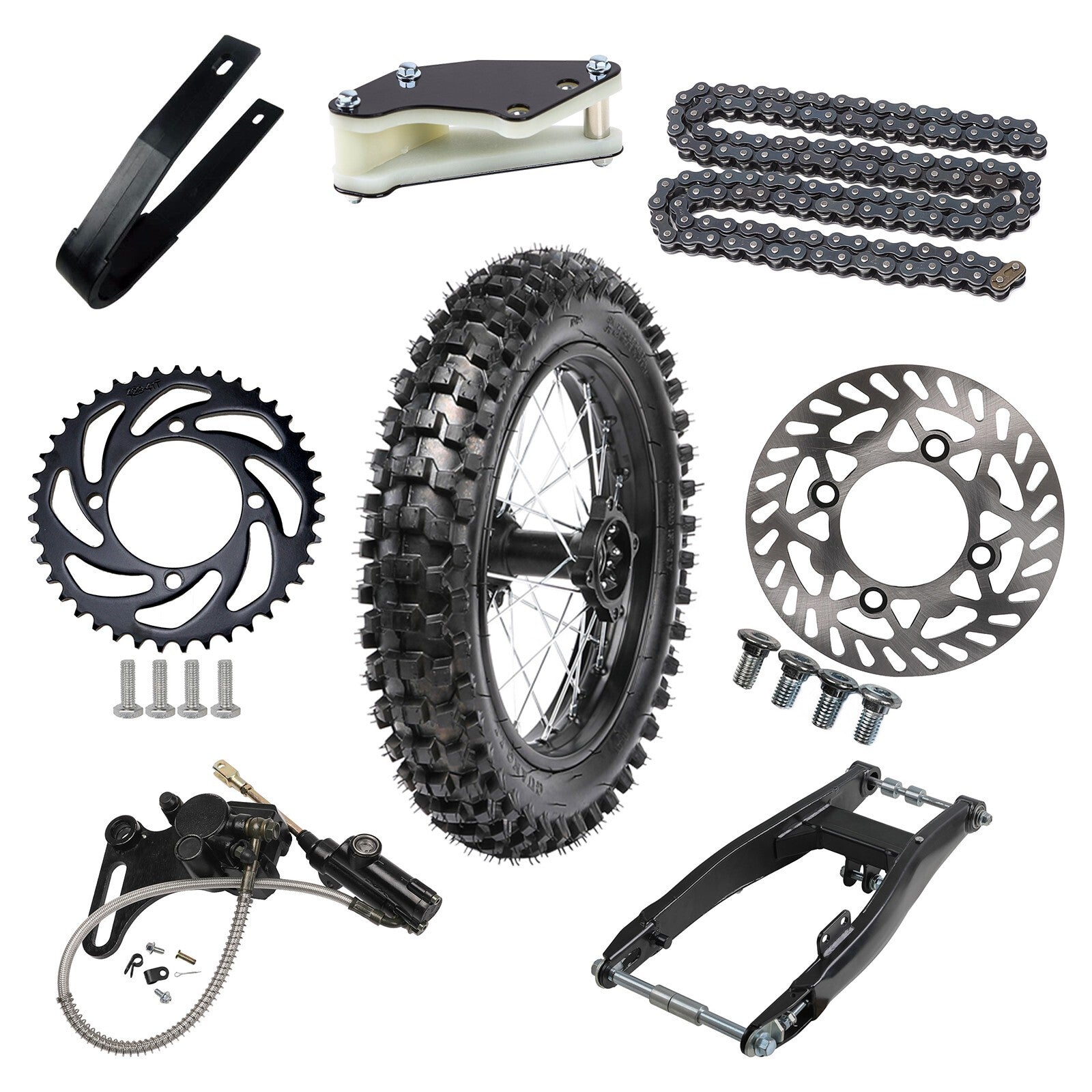 14-inch rear wheel swingarm kit, 90/100-14 tires, sprockets, Taodao 110cc 125cc