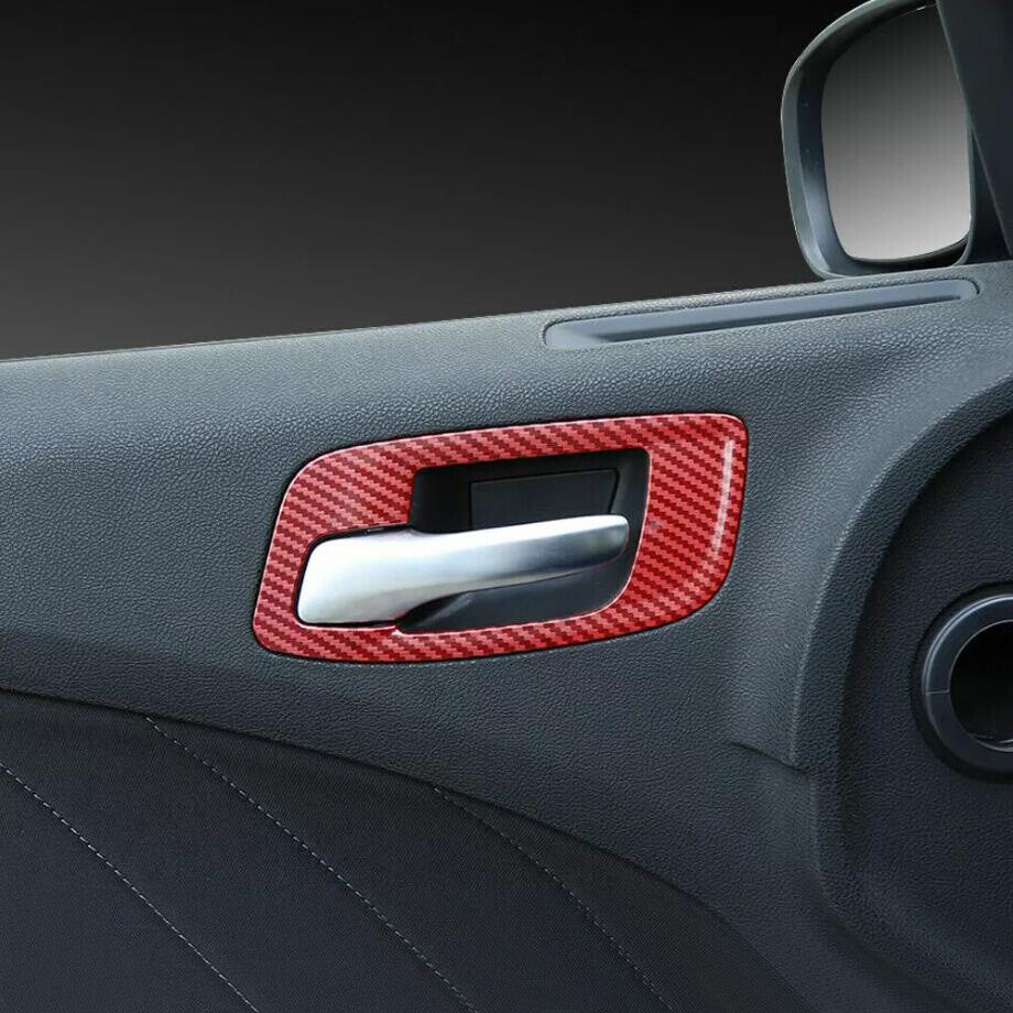 For 11-23 for Chrysler 300/ for Dodge Charger Red Carbon Inner Door Handle Bowl Trim 4PCS