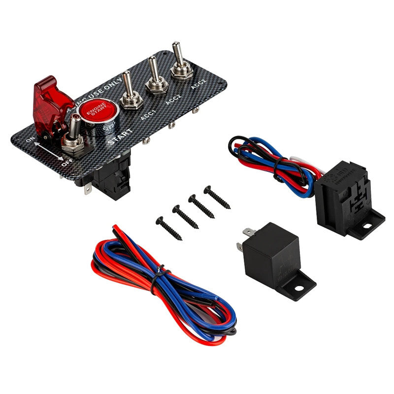 Car 12V Ignition Panel LED Combination Engine Start Push Button Carbon Fiber Kit