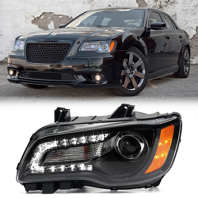 For 2011-2014 for Chrysler 300 Black Halogen LED DRL Headlight Headlamp Driver Left