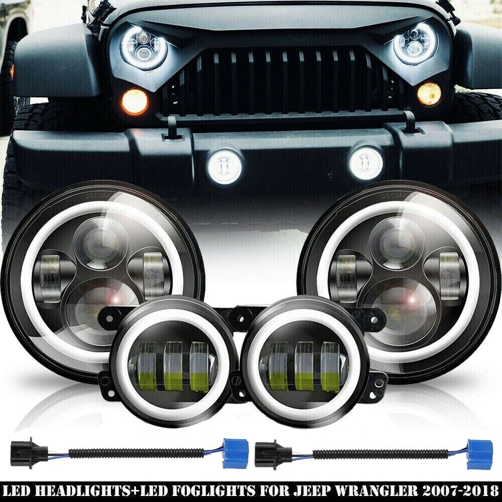 7-inch round LED headlights + 4-inch LED fog lights kit for Jeep for Wrangler JK
