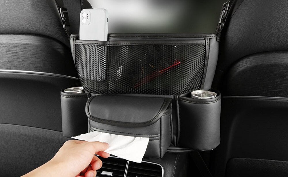 Black Car Storage Pocket Handbag Holder Between Seats Organizer PU Leather Bag