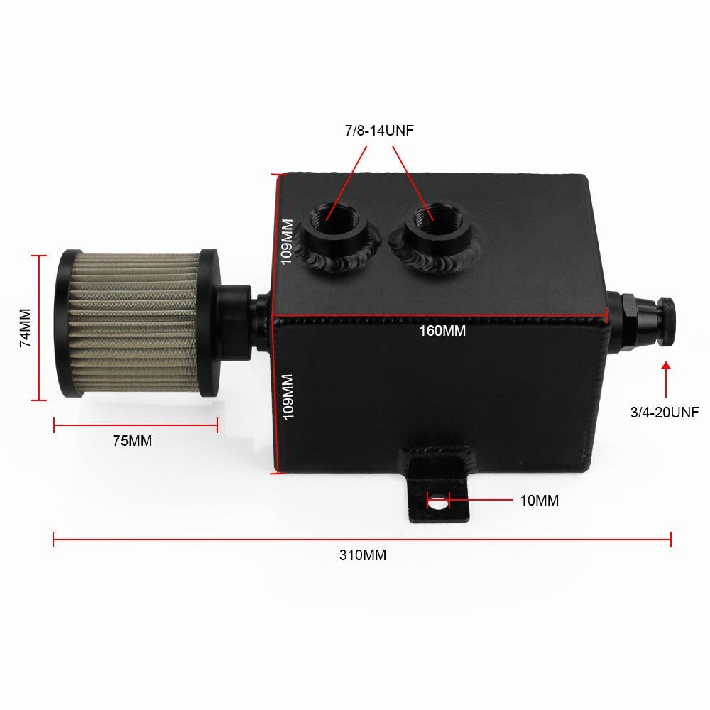 Aluminum 2L Car Oil Catch Can Tank Fuel Tanks with Breather Filter Drain Tap