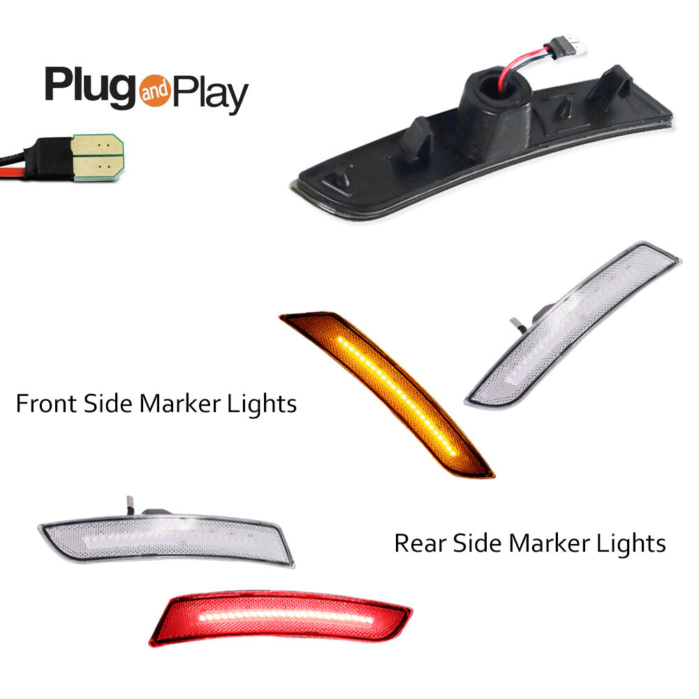Transparent front and rear bumper LED side fender marker lights for 2016-2023 for Chevrolet Camaro.