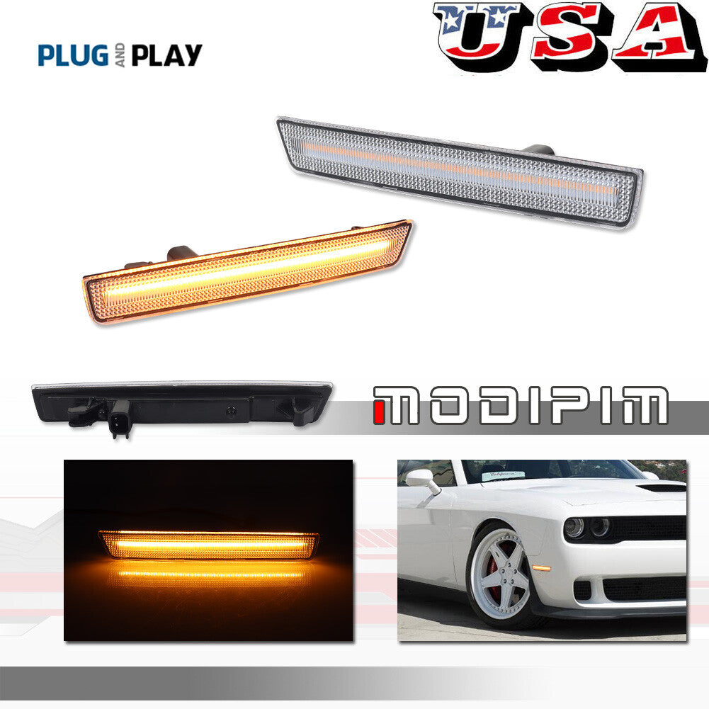 Transparent lens upgrade with amber LED front marker light for Dodge for Challenger 15-23