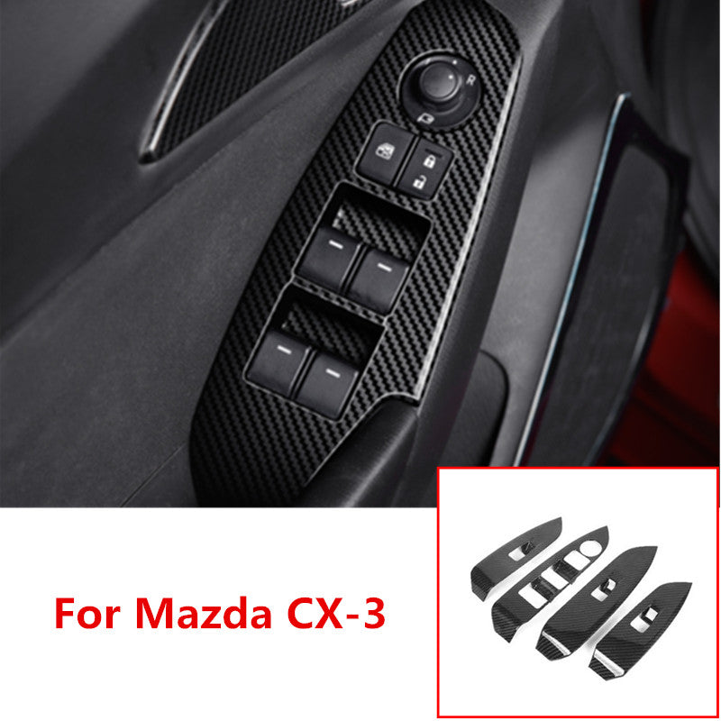 4P Carbon Fiber Inner Window Lift Switch Panel Cover Trim for Mazda CX-3 2016-21