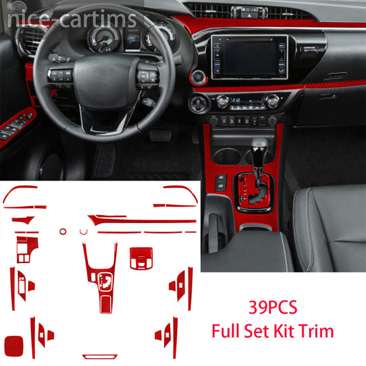 39Pcs Red Carbon Fiber Full Set Kit Decorative Trim For Toyot@ Hilux Revo 15-21