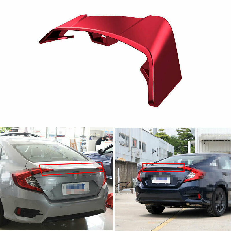 For 2016-2021 for Honda for Civic Red ABS Rear Trunk Spoiler Aircraft Wing Flap Trim Kit