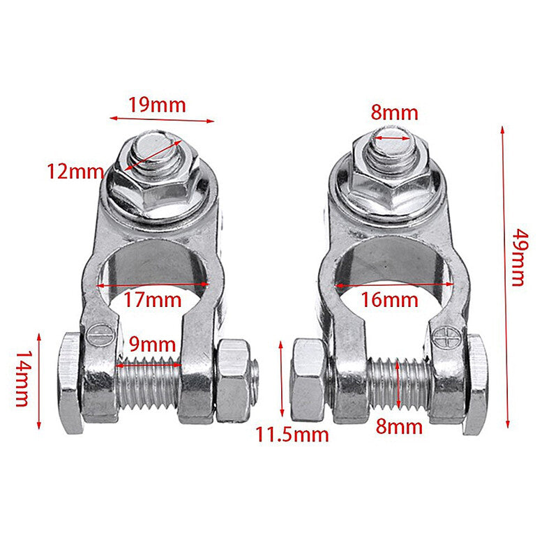 Copper automotive battery clip terminal connector with zinc terminals, single row, 2 pieces