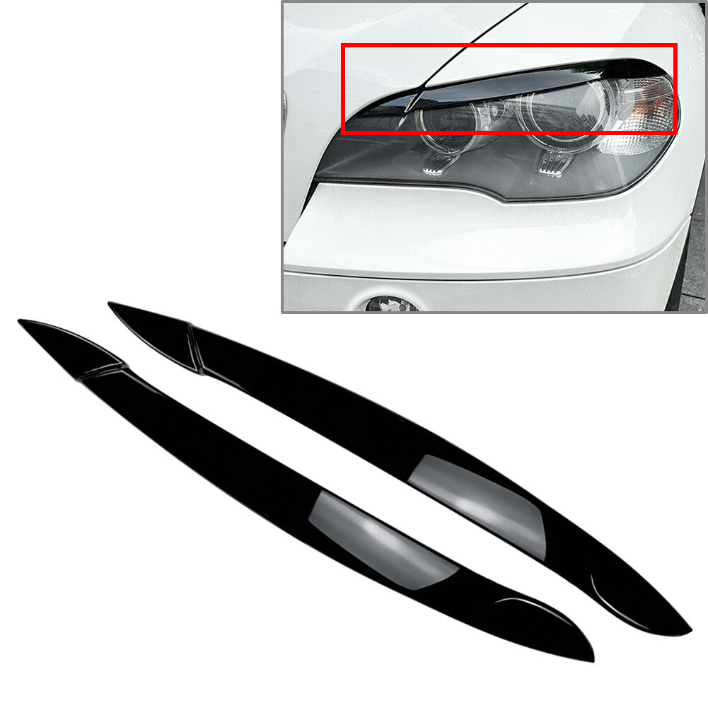 Headlight Lamp Eyelid Eyebrows Lid Cover Trim Gloss Black for BMW X5 E70 2008-13
