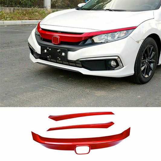 for Honda for Civic 2016-2021 Red Front Bumper Mesh Grill Grille Strips Molding trim
