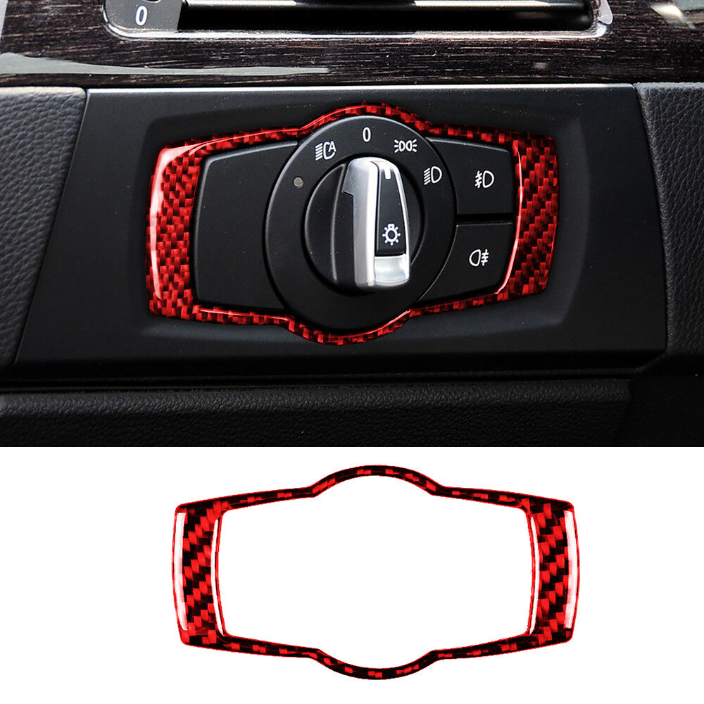 Red Carbon Fiber Headlight Switch Button Trim for BMW 3 Series E90 E92 2005-2012