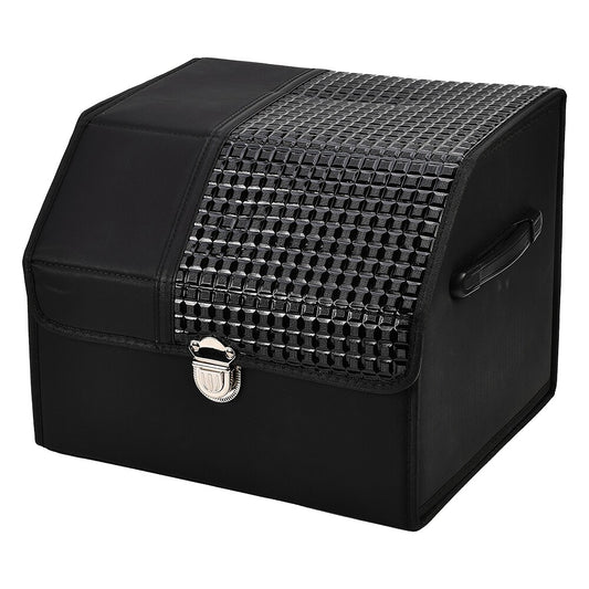 Car Trunk Organizer Luxury Foldable Car Boot Tidy Storage Box with Lid Black