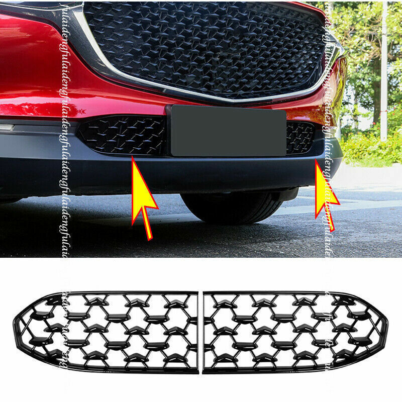for Mazda CX-30 2020-2024 Glossy Black Front Bumper Lower Grille Cover Trim Mesh