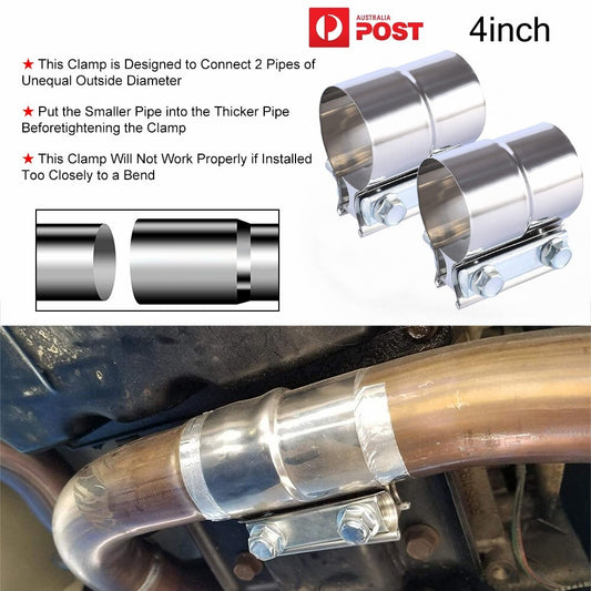 2PCS 4 BAND CLAMP EXHAUST SLEEVE 3INCH EXHAUST CLAMP STAINLESS BUTT JOINT