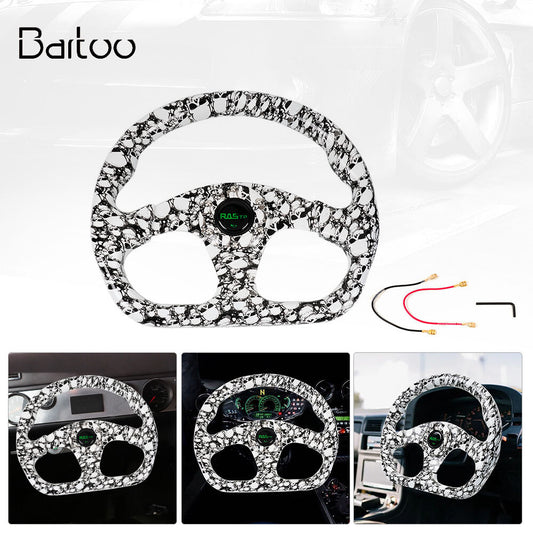 14¡± Universal D Shape Flat Drift Racing Steering Wheel with 6 Holes Horn Button