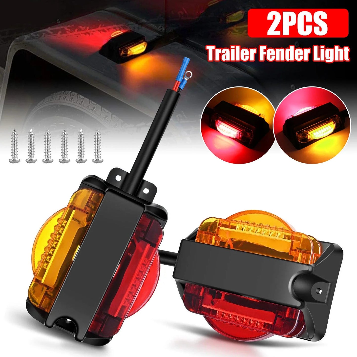2-Piece Amber/Red 14LED Trailer Mudguard Lights Gap Marker Lights for Trucks 12V
