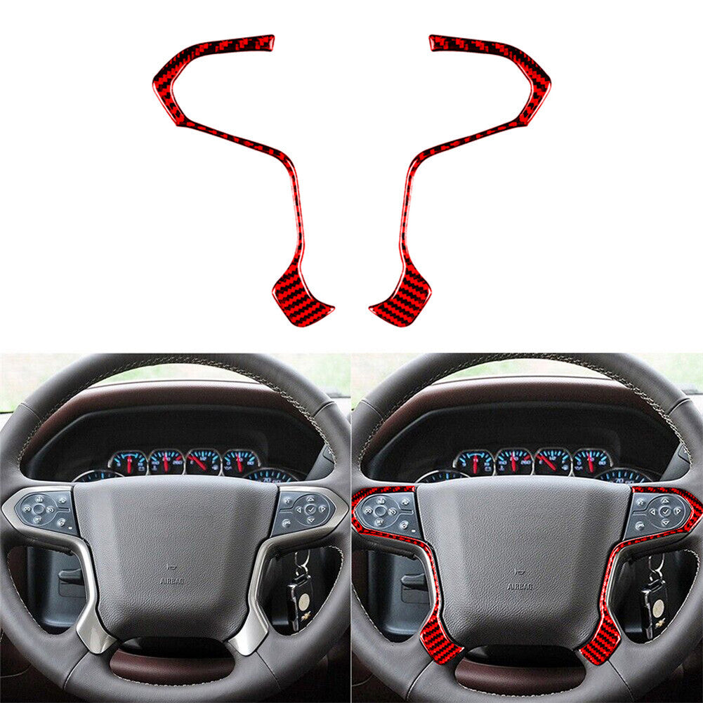 Red Carbon Fiber Steering Wheel Accent Trim For Silverado for GMC for SIERRA 2014-2018 A