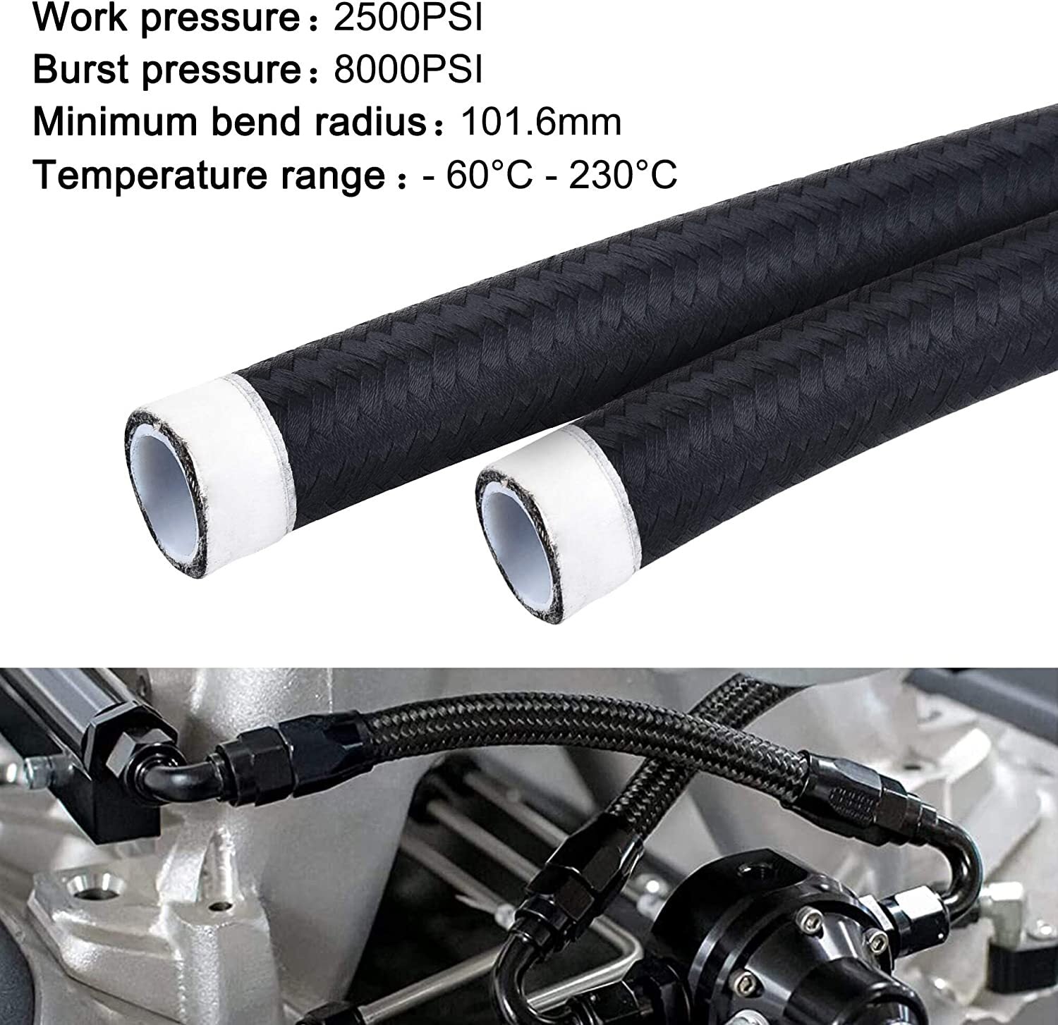 8AN AN8 Black 20ft Nylon Braided PTFE Fuel Line 10 Adapter Fittings Hoses for E85