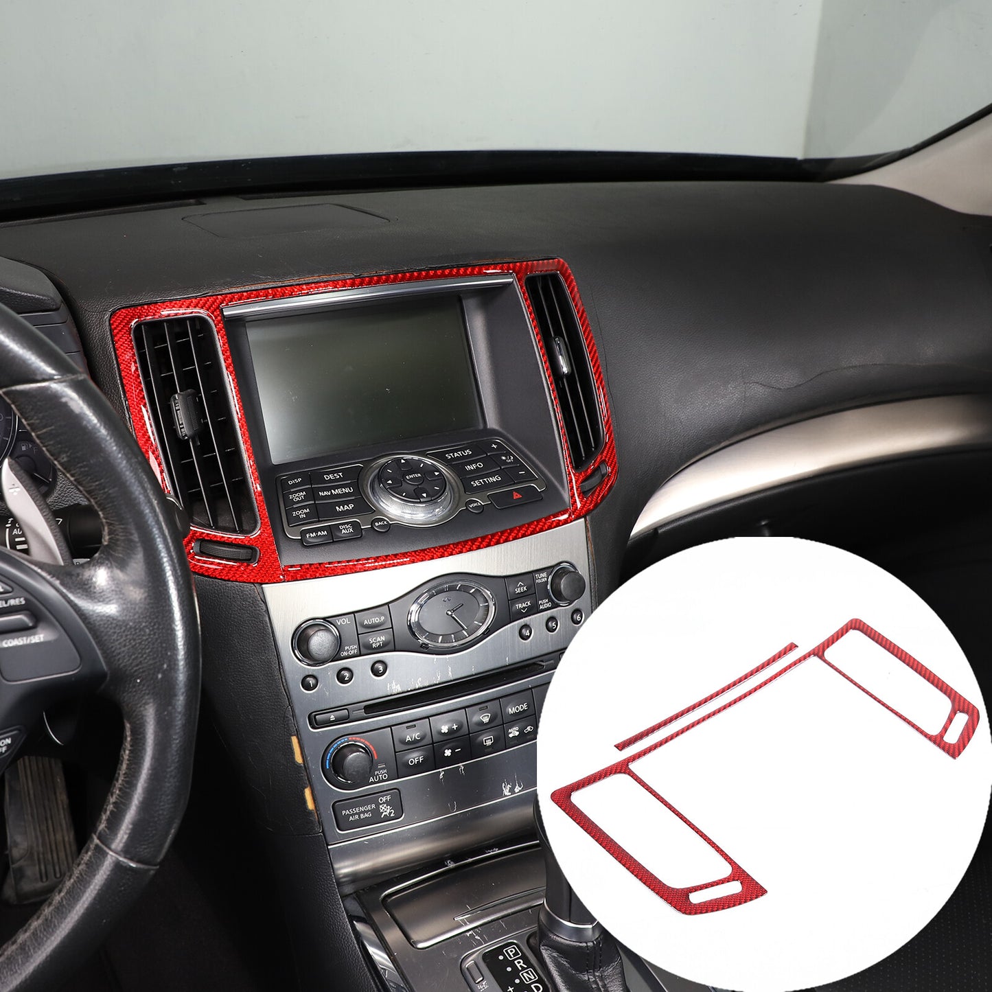 Red carbon fiber center console vent frame for Infiniti G37 2007-2013