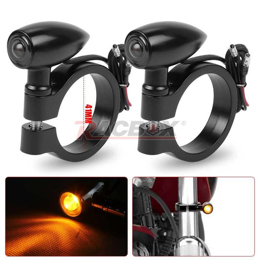 2pcs Motorcycle LED Turn Signal Light Blinker Lights 41mm Fork Clamp Indicator
