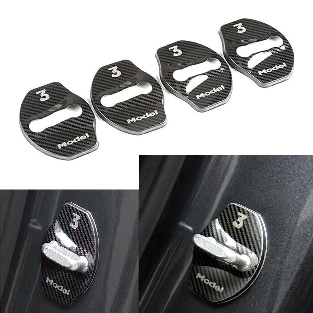 for Tesla Model 3 Stainless Steel Protective Cover Door Lock Cover Carbon Fiber