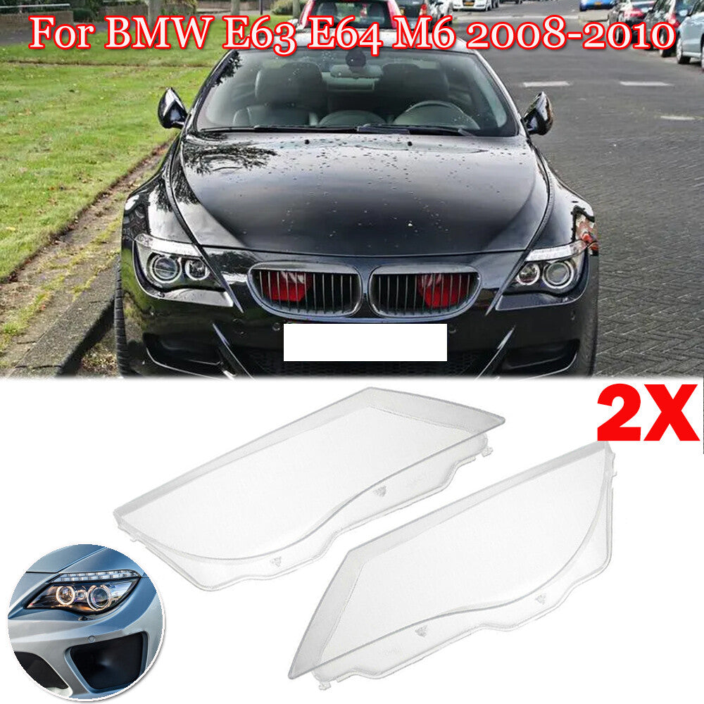 2-piece headlight lens cover, clear headlight cover for BMW E63, E64, M6 2008-2010 housings.