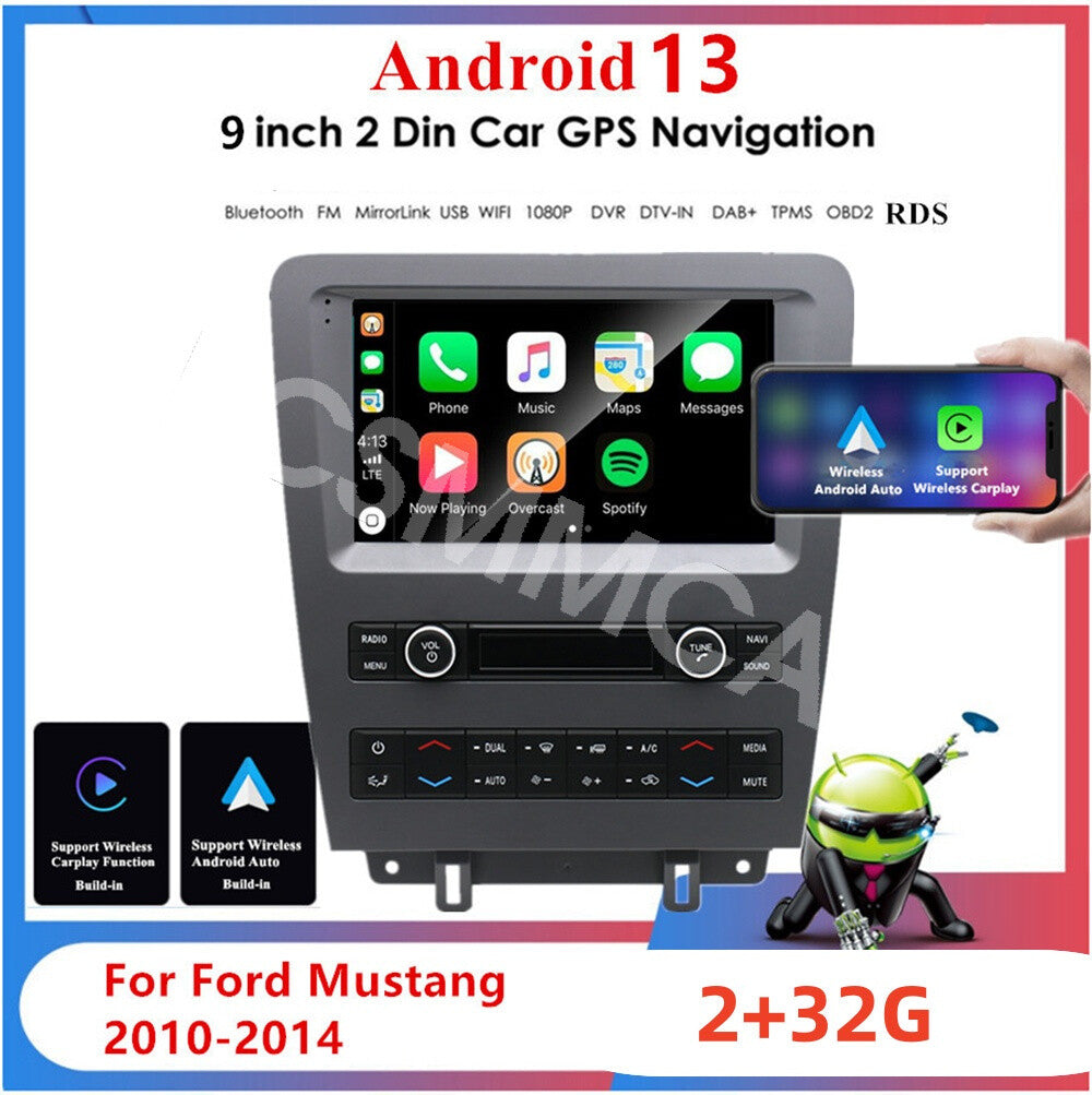 9 2Din Car Stereo Radio Android 13 GPS BT 2+32G Fit for Ford for Mustang 2010-2014