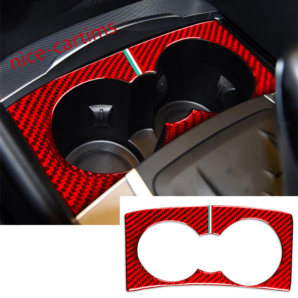 Red Carbon Fiber Inner Water Cup Holder Panel Trim for Alfa Romeo Giulia 2017-19