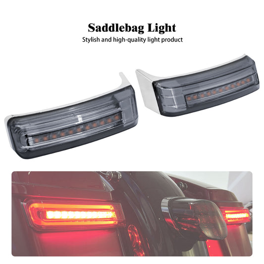 Chrome Saddlebag LED Turn Signal Brake Lights w/ Smoke Lens for Harley Touring